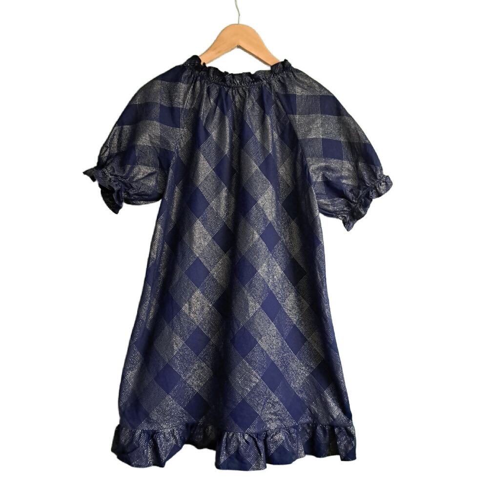 HILL HOUSE Home Navy Silver Metallic Plaid Katherine Nap Mini Dress Medium - Picture 4 of 11